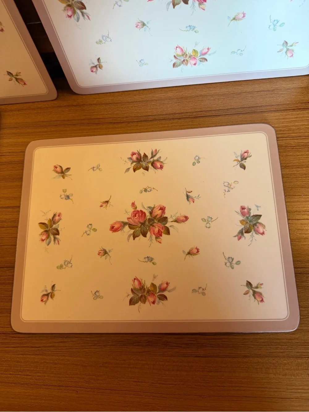 VTG Pimpernel Rosebud Placemats Set of 4 Cork Back Hardboard Pink English Rose